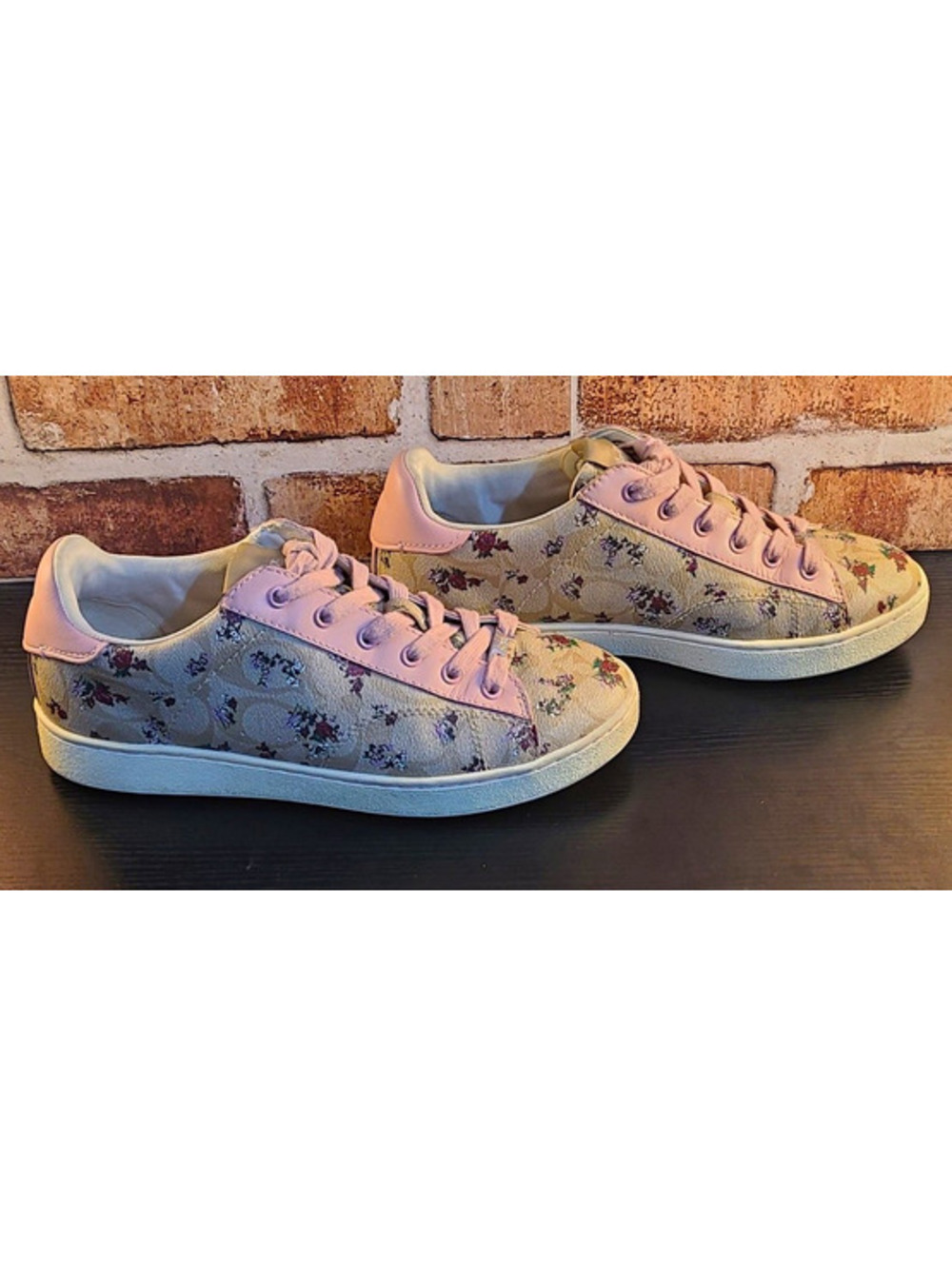 Coach G1891 Womens 8B Floral Signature Canvas Sneakers Lavender Leather Low Top